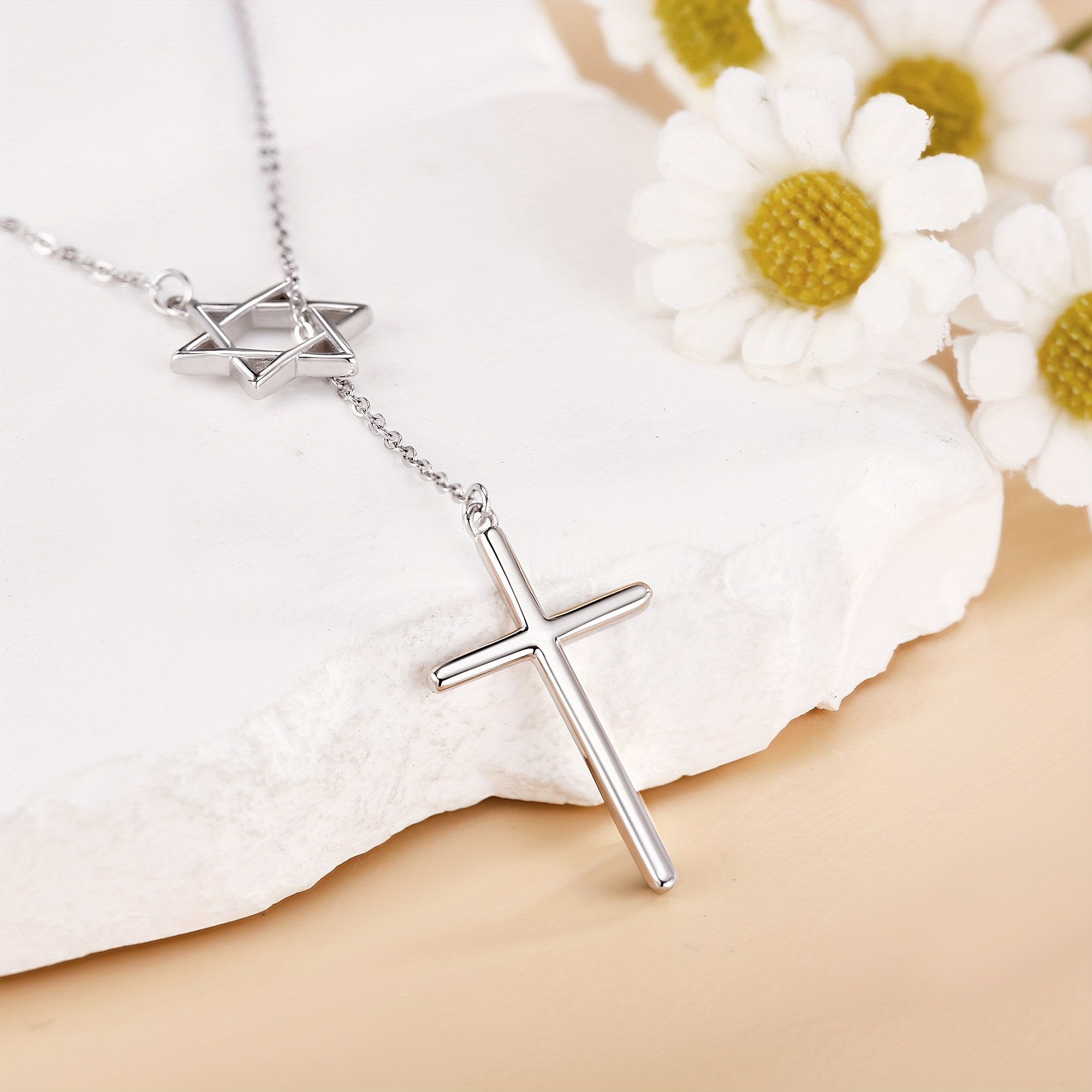 925 Sterling Silver Cross and Star of David Necklace — Religious Gift